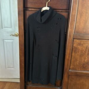 Black Mock Turtleneck Dress with Rips throughout